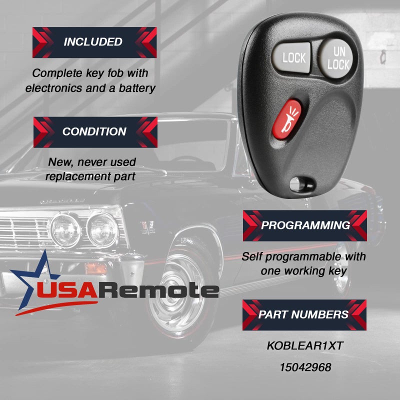USARemote 2001 2002 Key Fob Keyless Entry Remote fits Cadillac Escalade/Chevy Avalanche S10 Silverado Suburban Tahoe/GMC Sierra Sonoma Yukon (KOBLEAR1XT, 15042968) - Image 3